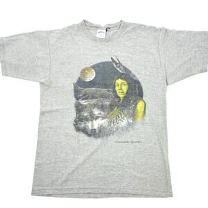 Vintage Native American T Shirt Mens Large Cherokee Tribe Wolf Graphic VTG